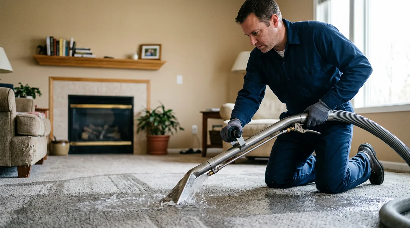 Water damage restoration technician working near Butlerville, IN